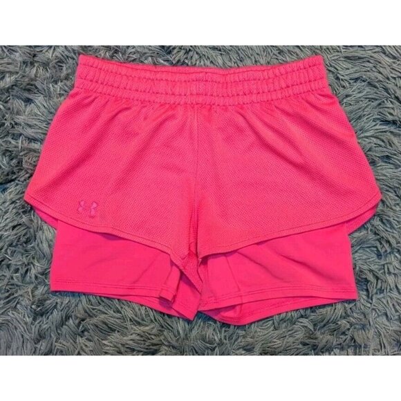 Under Armour Womens Pink Semi-Fitted Heatgear Athletic Running Shorts Lined XS-S - Picture 2 of 8